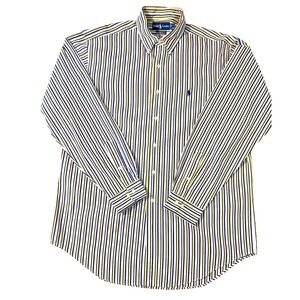 Men's‎ Ralph Lauren Classic Fit Polo Button Down Yellow Navy Stripe Shirt Large